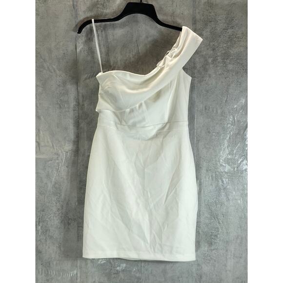 AQUA FORMAL Women's White One-Shoulder Scuba Crepe Bodycon Mini Dress SZ 8 - Picture 2 of 11